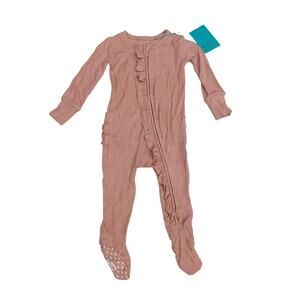 NWT PP 6/9M Desert Rose Waffle Ruffled Zip Front Footie